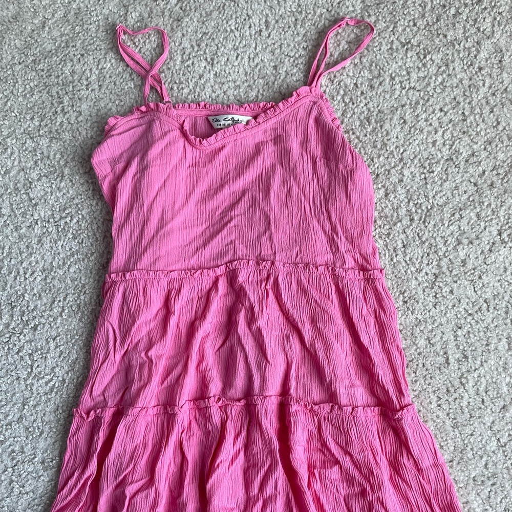 Asos Miss Selfridge Pink Sweetheart Neckline Tiered Mini Dress